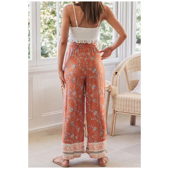 CLEARANCE Rust Bohemian Floral Printed Wide Leg Pants - Picture 6 of 6